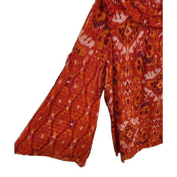 Tory Burch Blouse Silk Blend Size 10 Ruffle Neck Long Flared Sleeves Orange Red - Picture 3 of 13